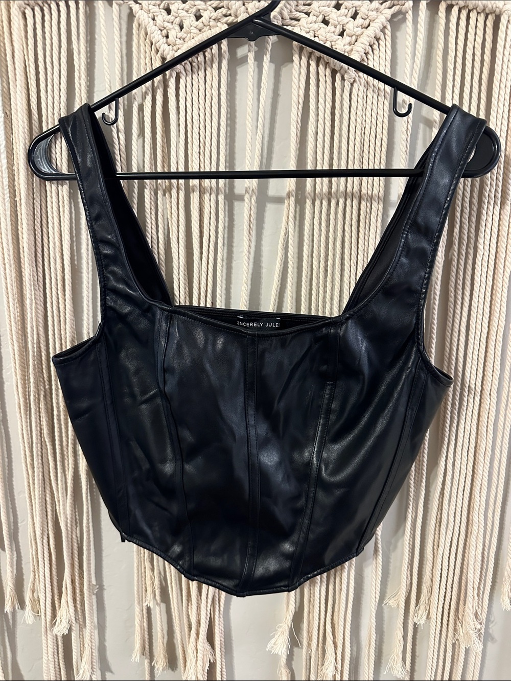 Sincerly Jules Black Faux Leather Corset-Style Tank